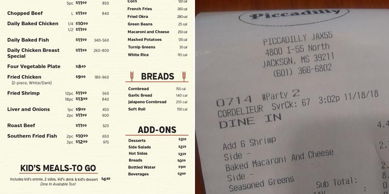 Piccadilly Menu