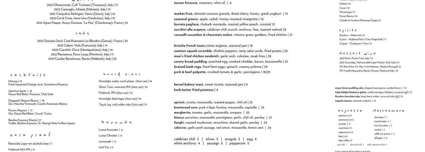 Piccino Menu