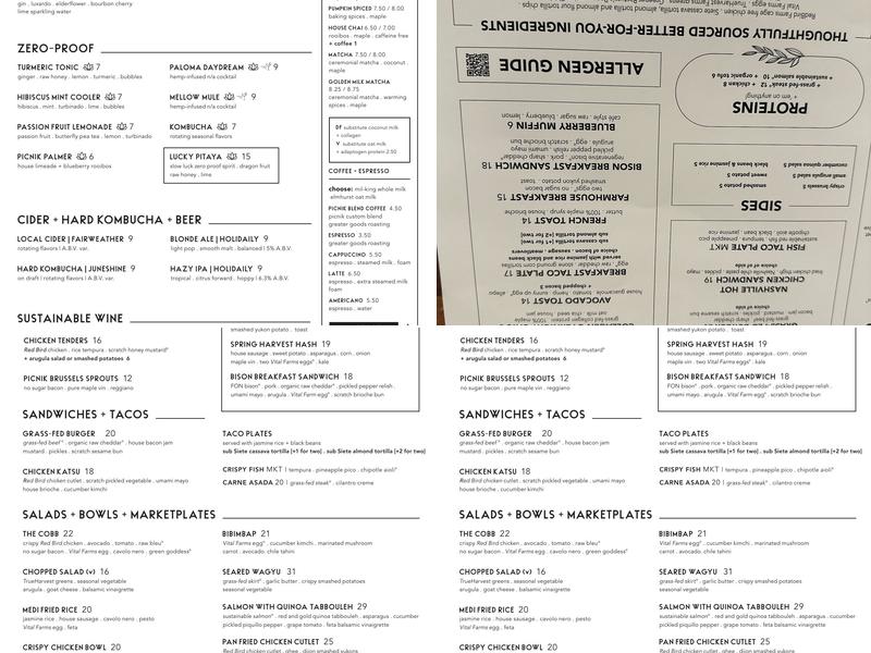 Picnik Burnet Road Menu