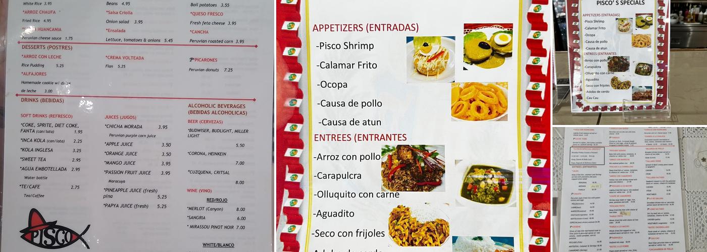 Pisco's Restaurant Menu