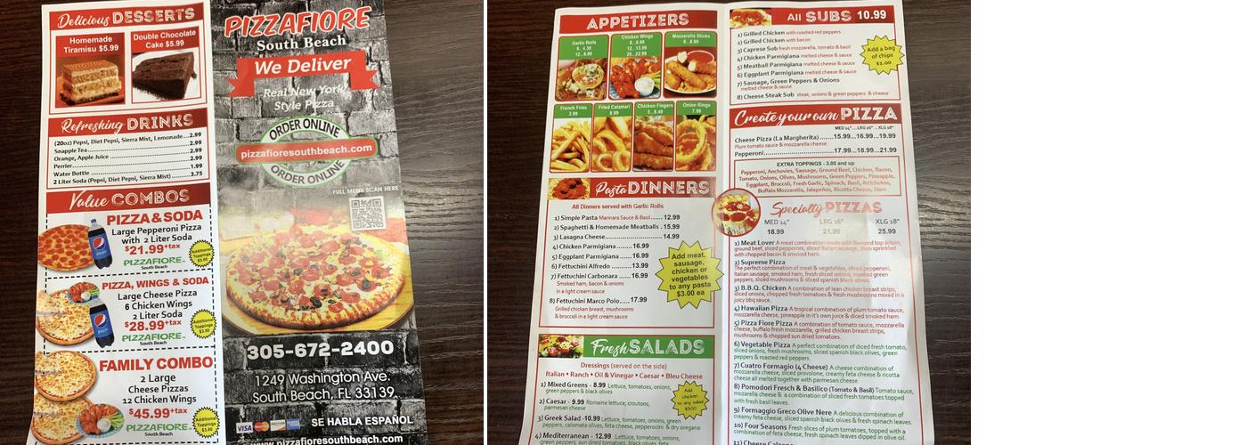 Pizza Fiore Menu