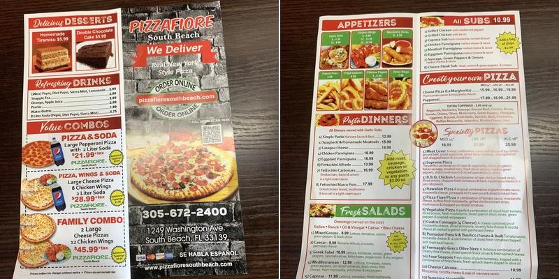 Pizza Fiore Menu