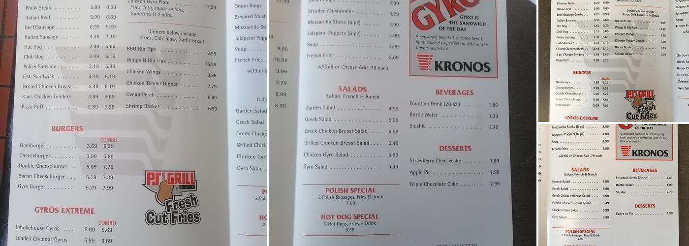 PJ'S GRILL Menu