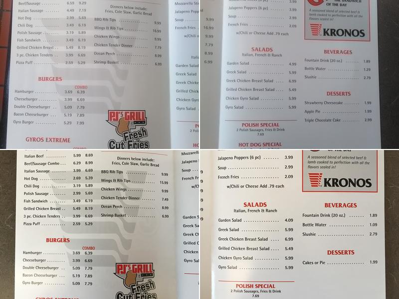 PJ'S GRILL Menu