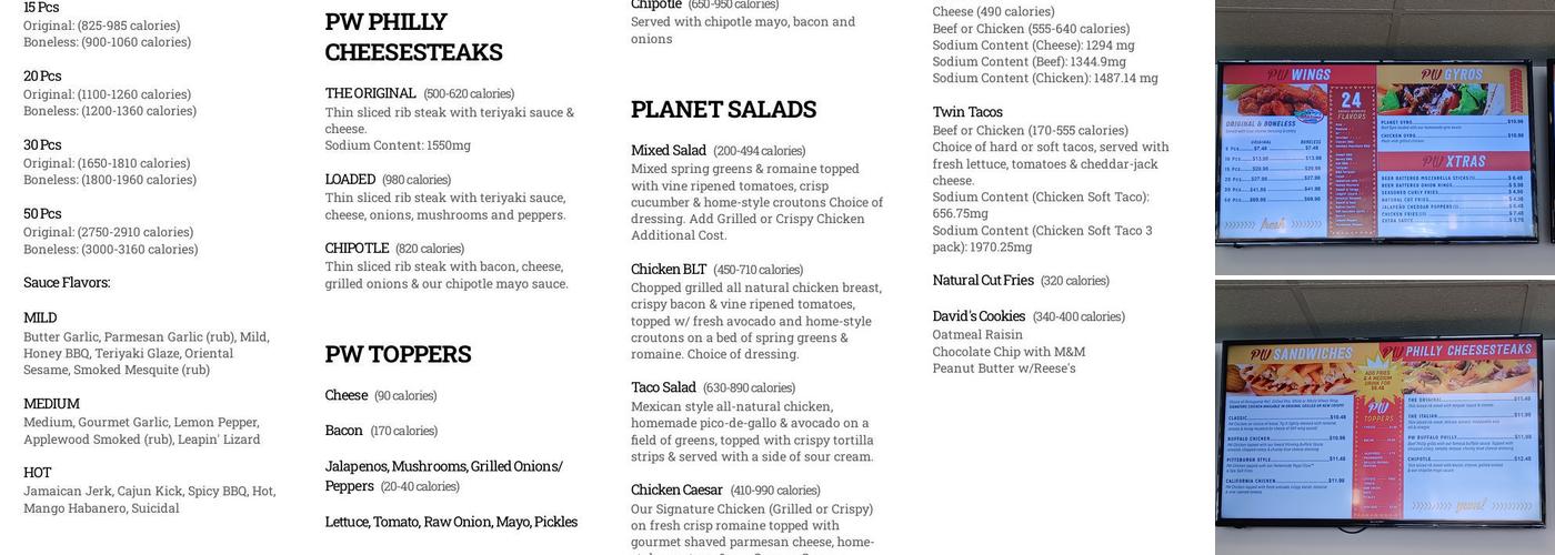 Planet Wings Menu