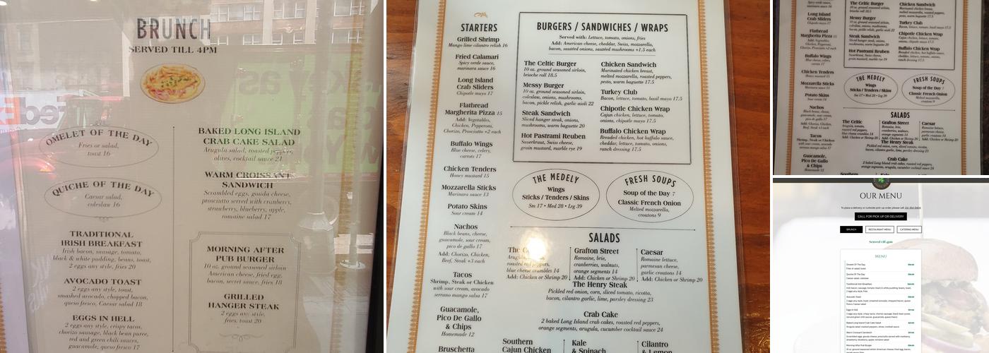 Playwright Celtic Pub Menu