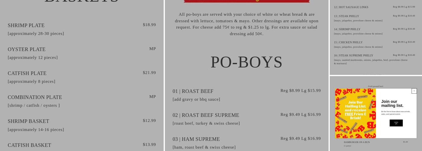 Po-Boy Express Menu
