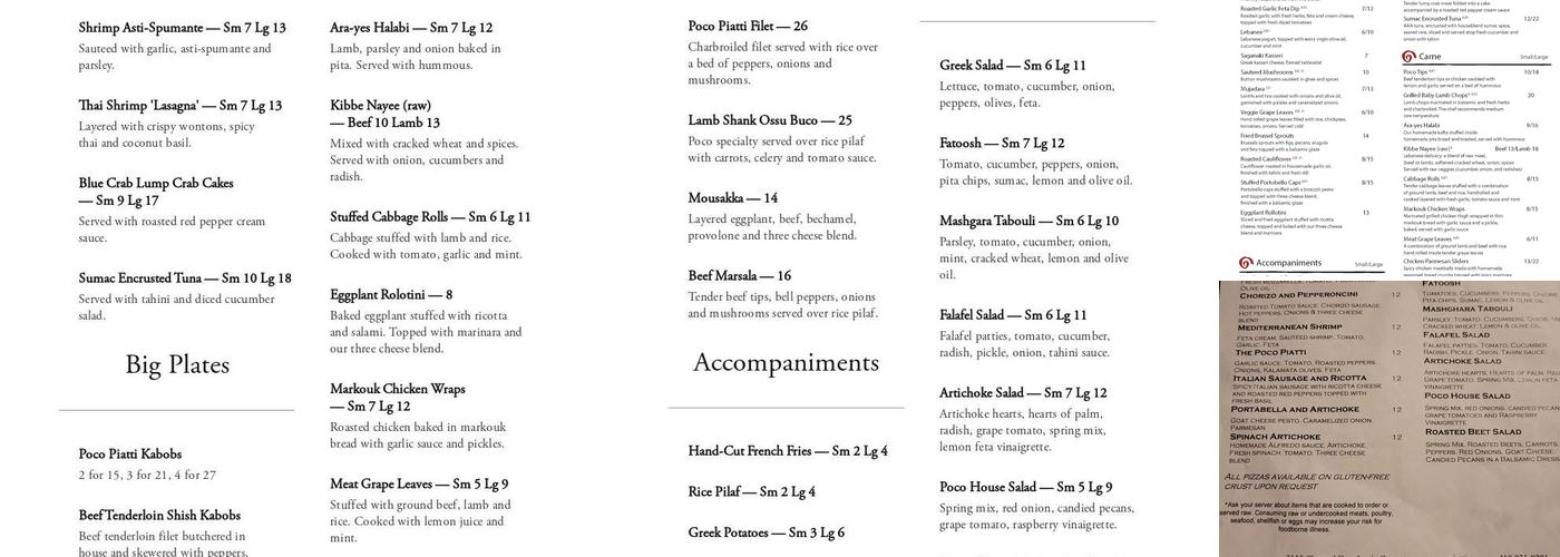 Poco Piatti Menu