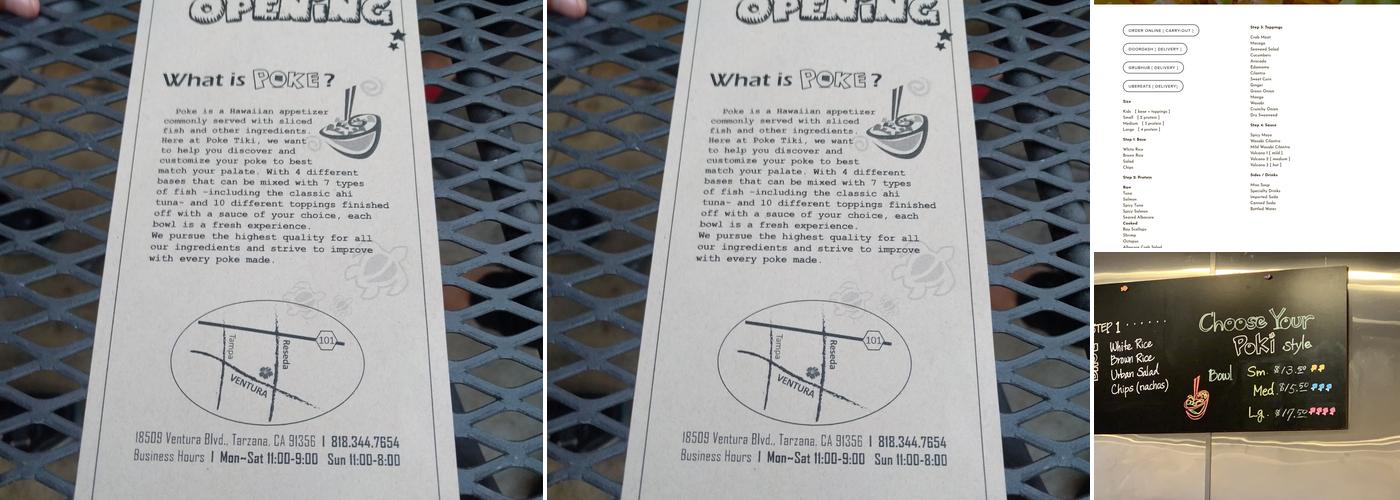 Poke Tiki - Tarzana Menu