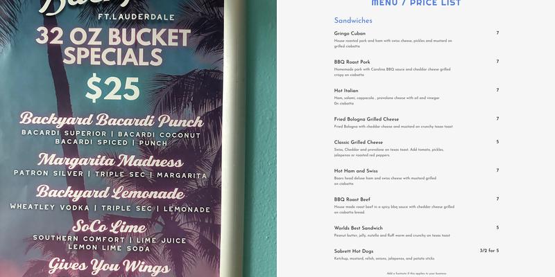 Poorhouse Menu