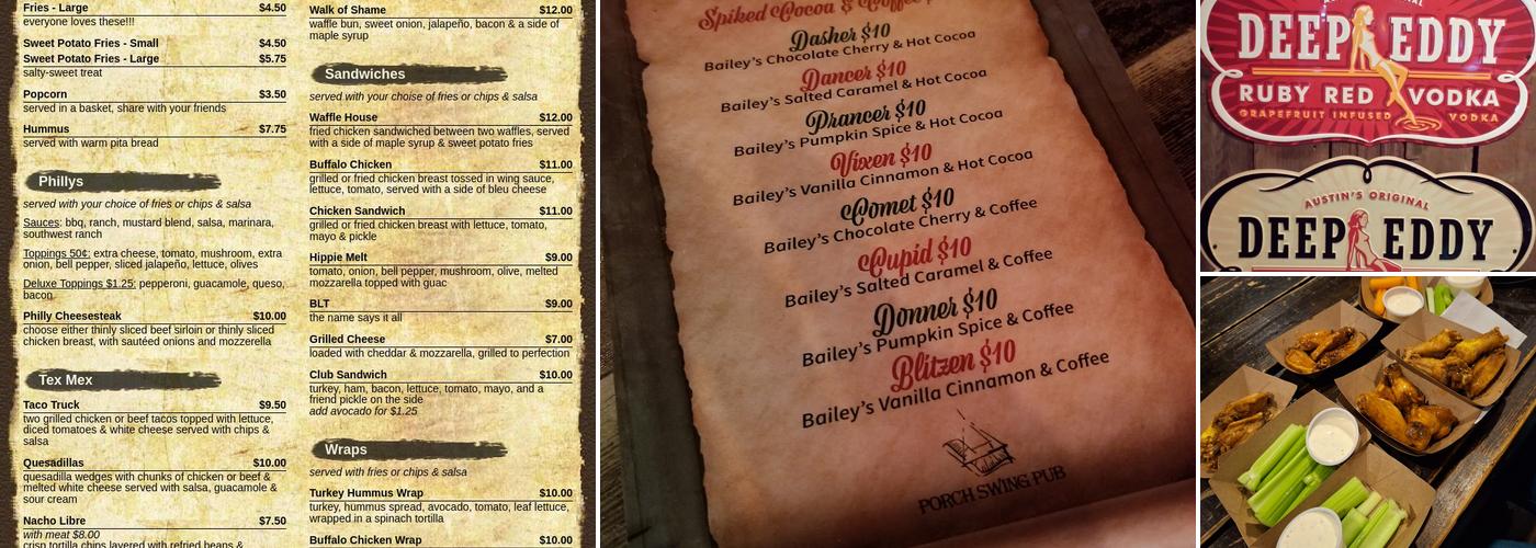 Porch Swing Pub Menu