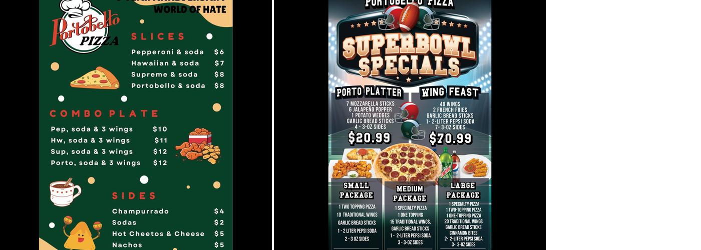 Portobello Pizza Menu