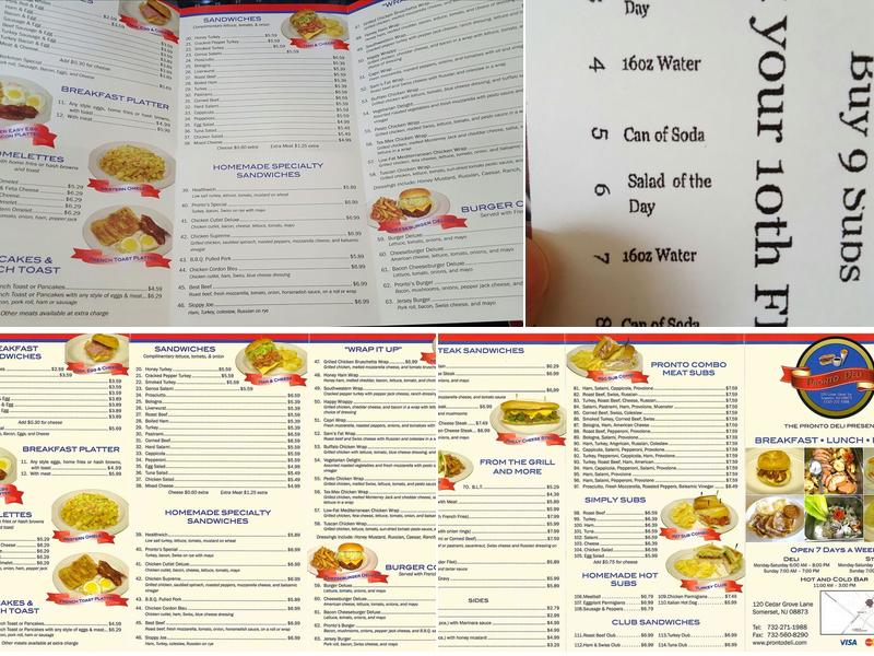 Pronto Deli Menu