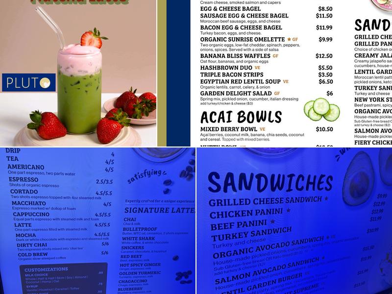 Pluto Organic Cafe Menu