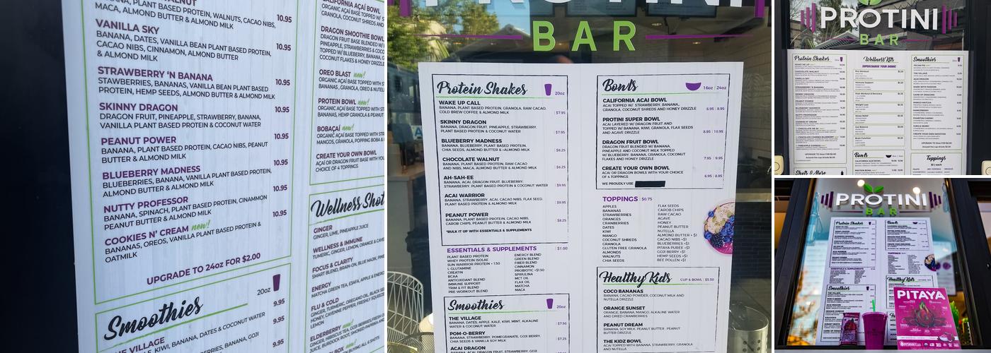 Protini Bar Menu