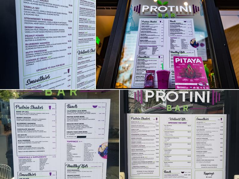 Protini Bar Menu