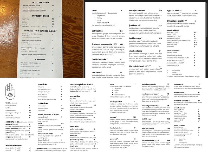 Proud Mary Cafe Menu