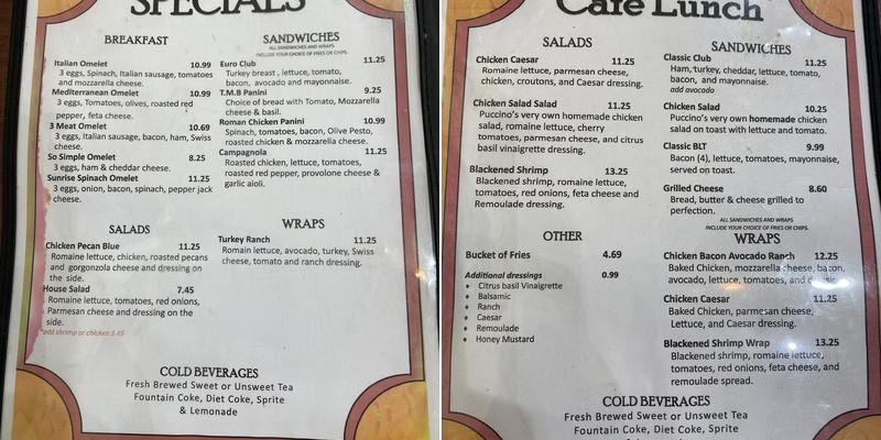 Puccino's Coffee Menu