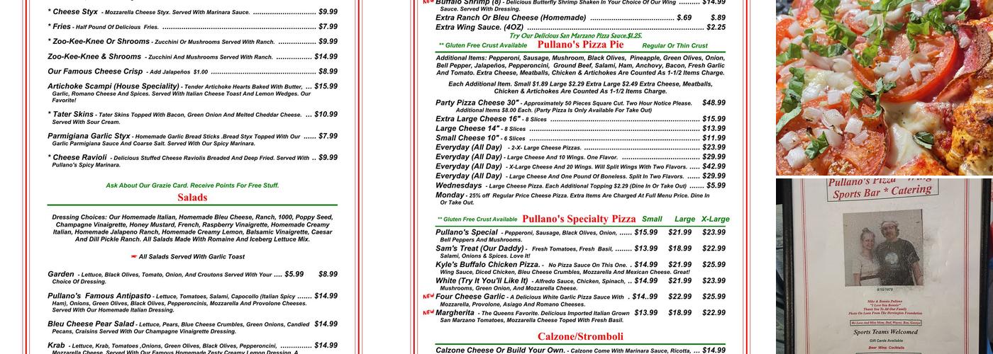 Pullano's Pizza Menu