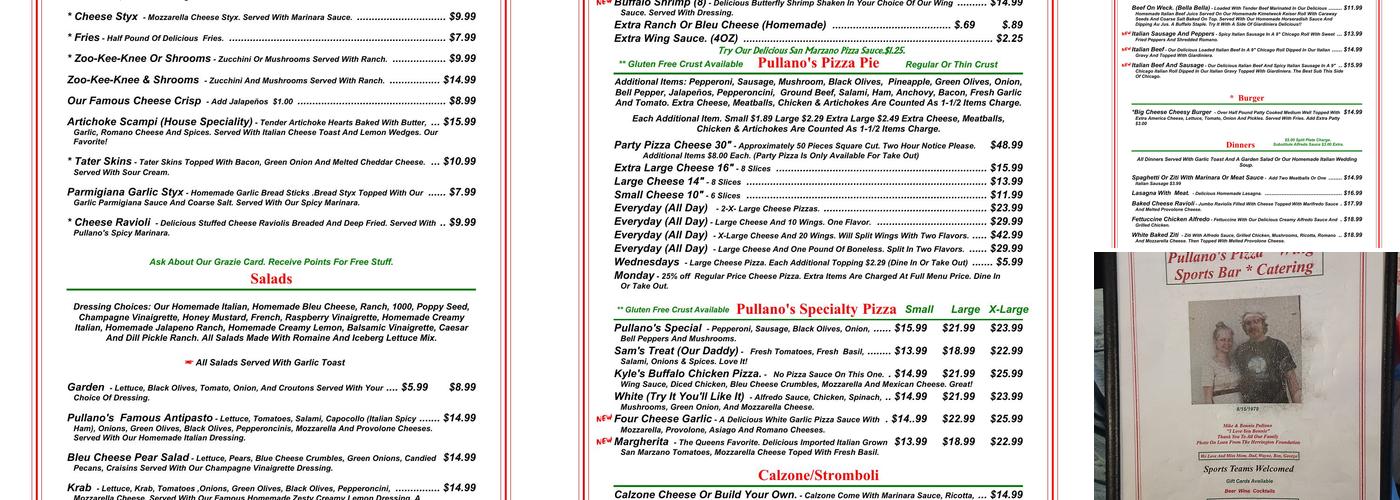 Pullano's Pizza Menu