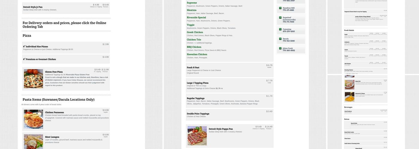 Riverside Pizza Menu