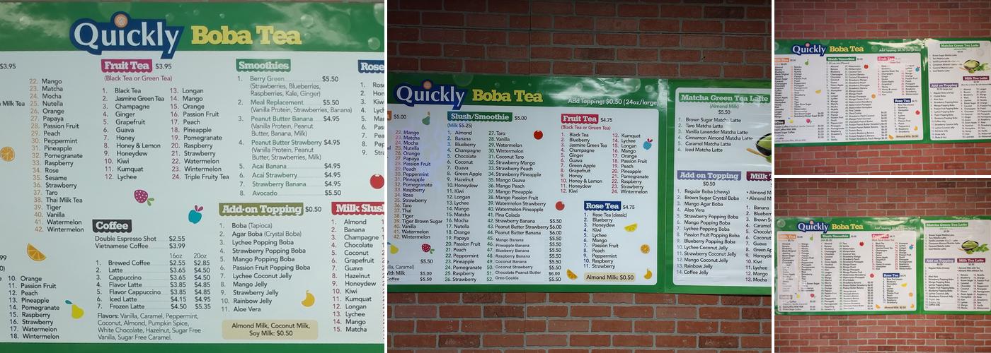 Quickly Boba Tea Menu