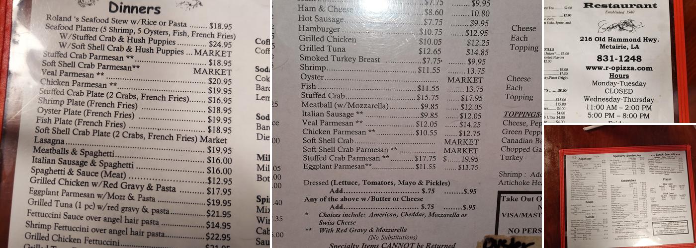 R & O Restaurant and Catering Menu