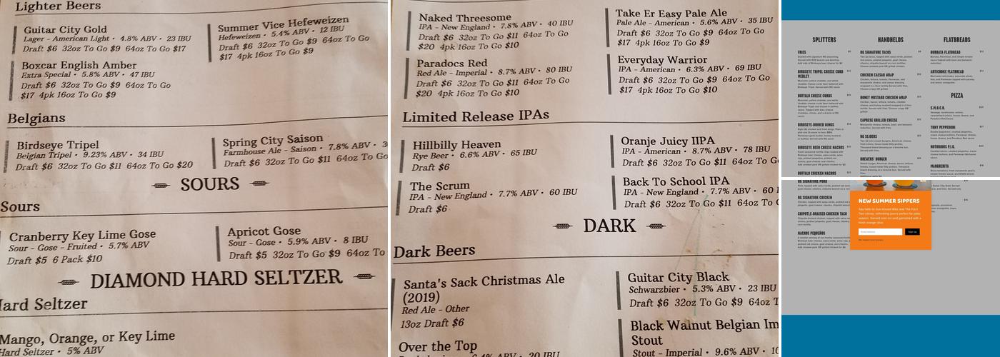 Raised Grain Brewing Co. Menu