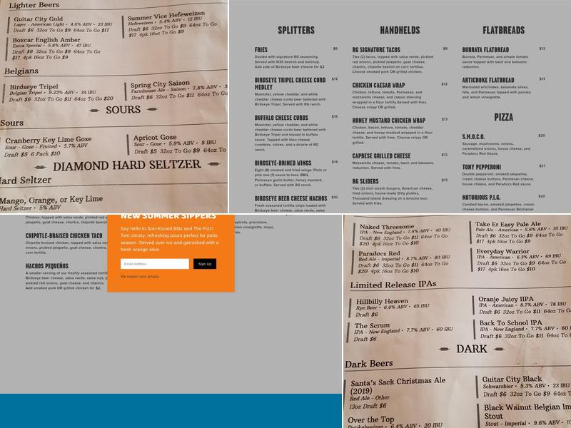 Raised Grain Brewing Co. Menu