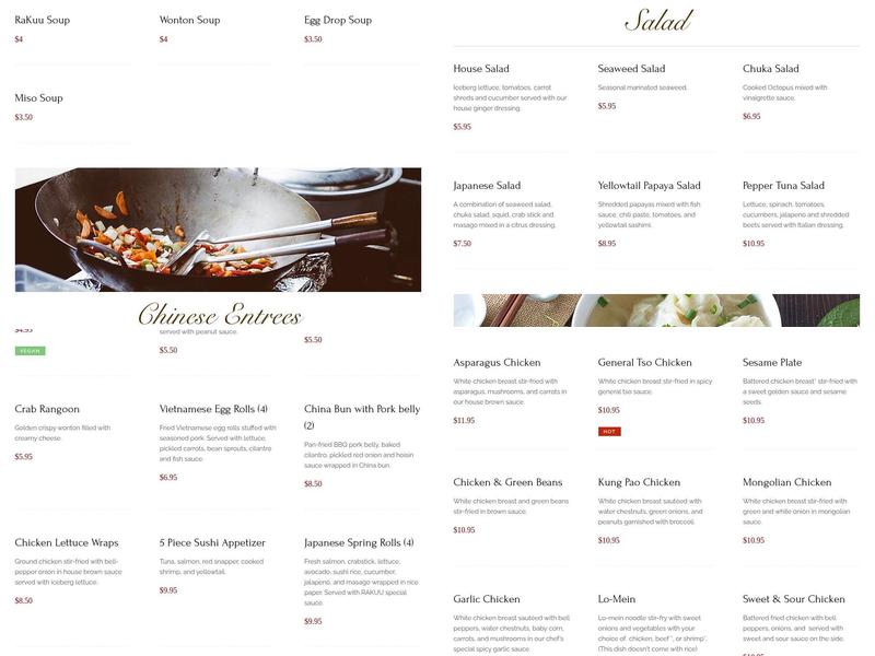 RaKuu Menu