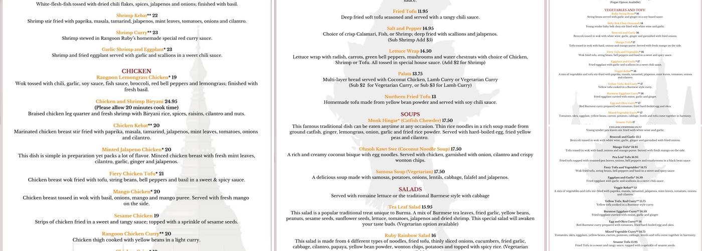 Rangoon Ruby Burmese Cuisine Menu