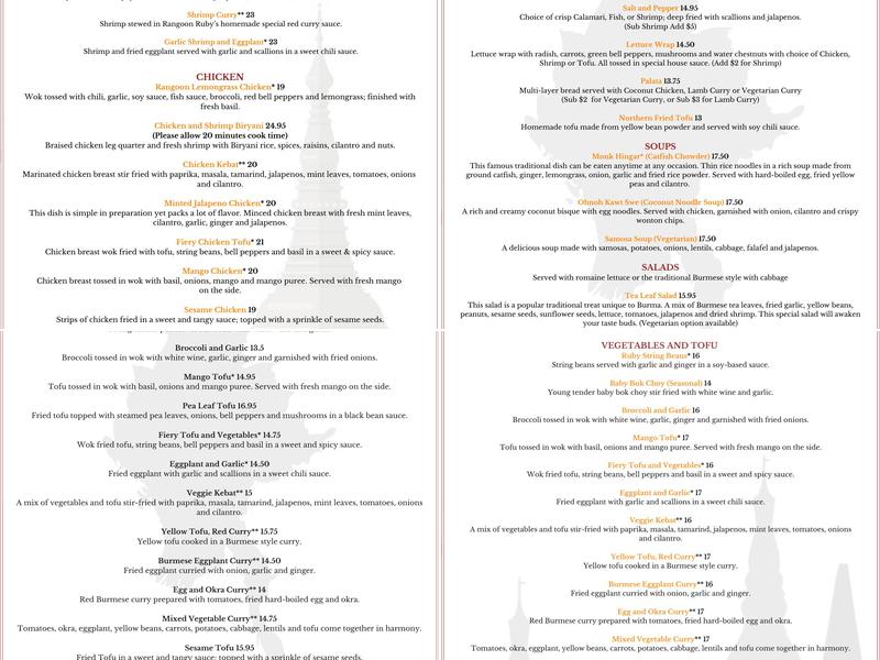 Rangoon Ruby Burmese Cuisine Menu
