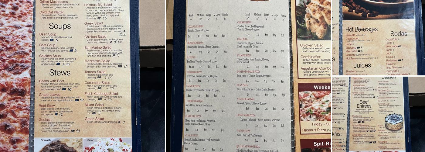 Rasmus Pizza Restaurant Menu