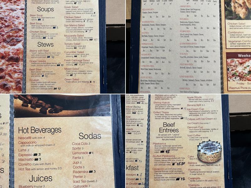 Rasmus Pizza Restaurant Menu