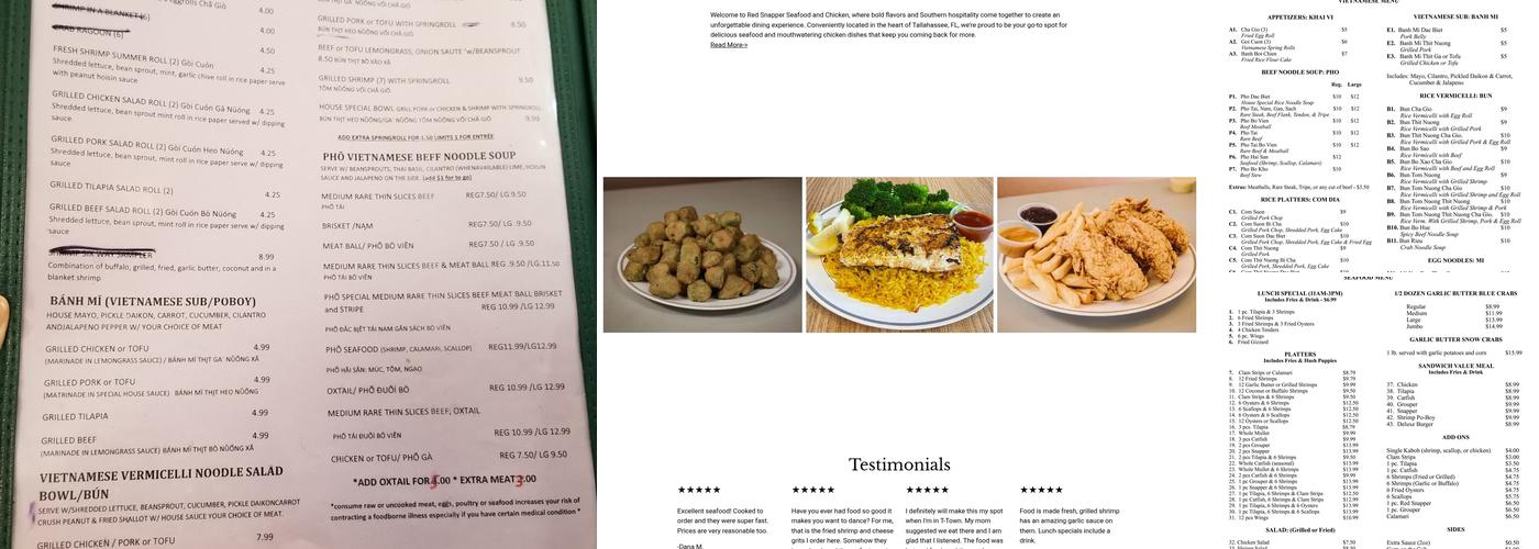 Red Snapper Menu