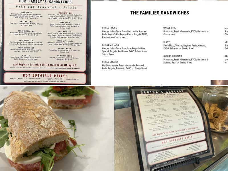 Regina's Grocery Menu