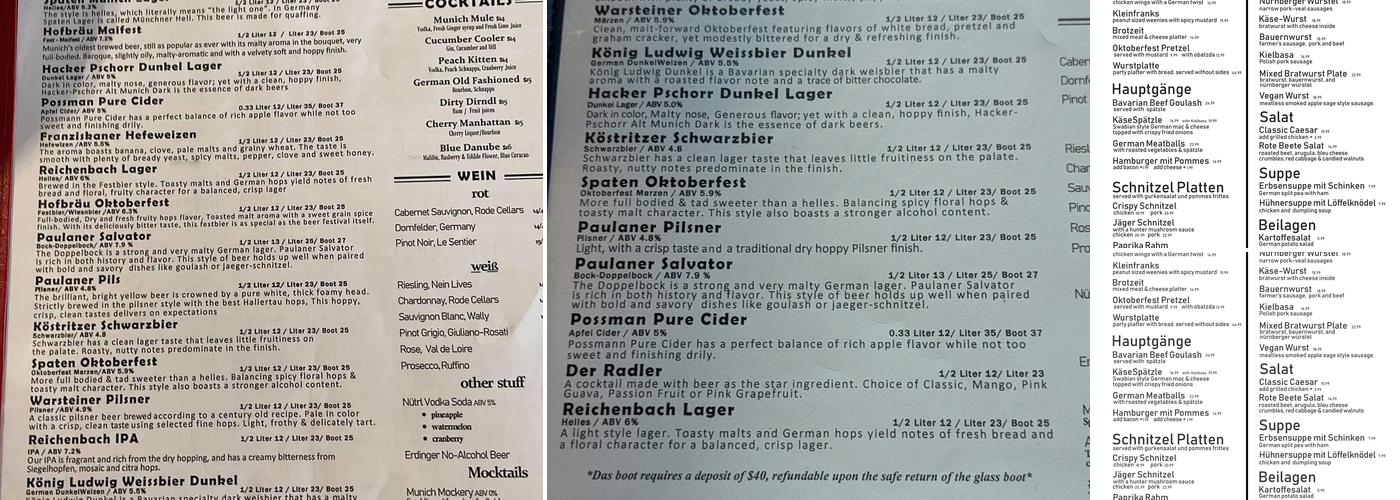 Reichenbach Hall Menu