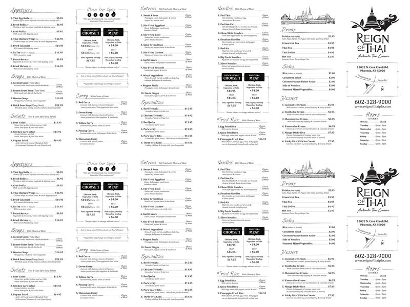 Reign of Thai Menu