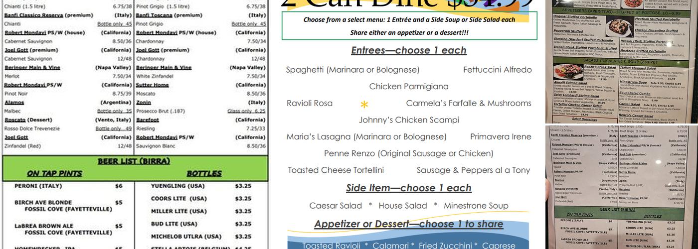 Renzo's Pasta & Italian Steakhouse Menu