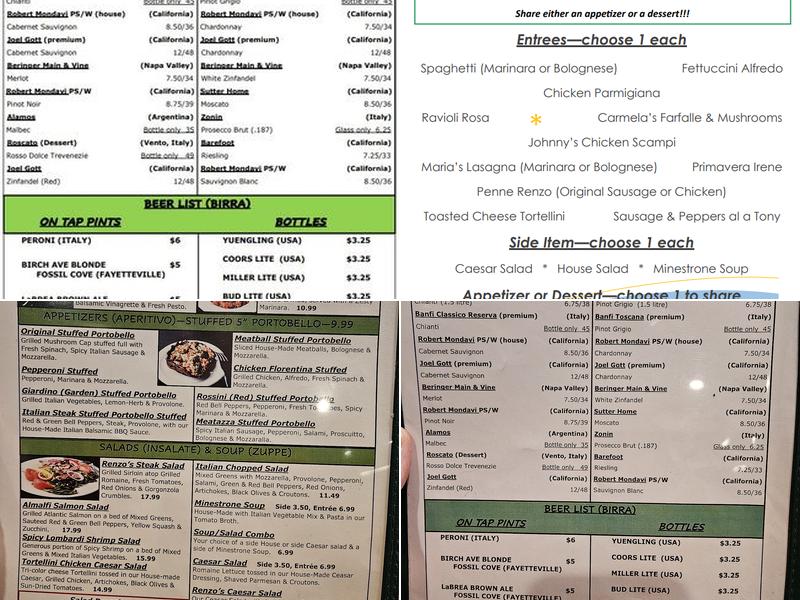 Renzo's Pasta & Italian Steakhouse Menu