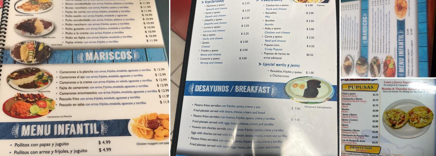 La Salvadoreña Menu