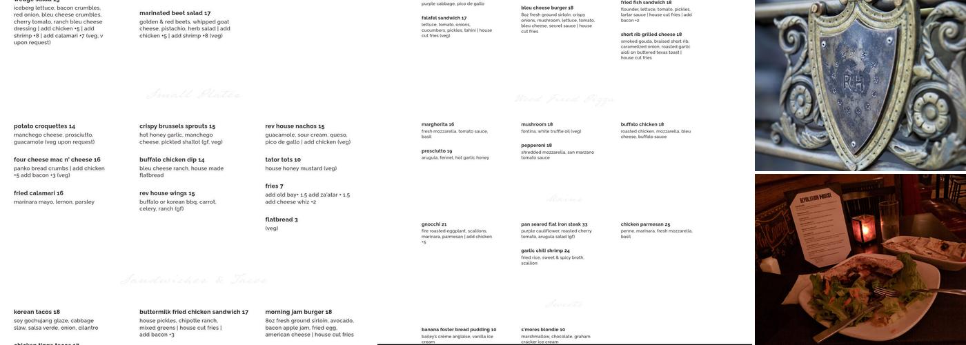 Revolution House Menu