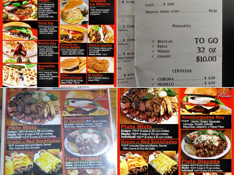 Rey del Pollo Menu