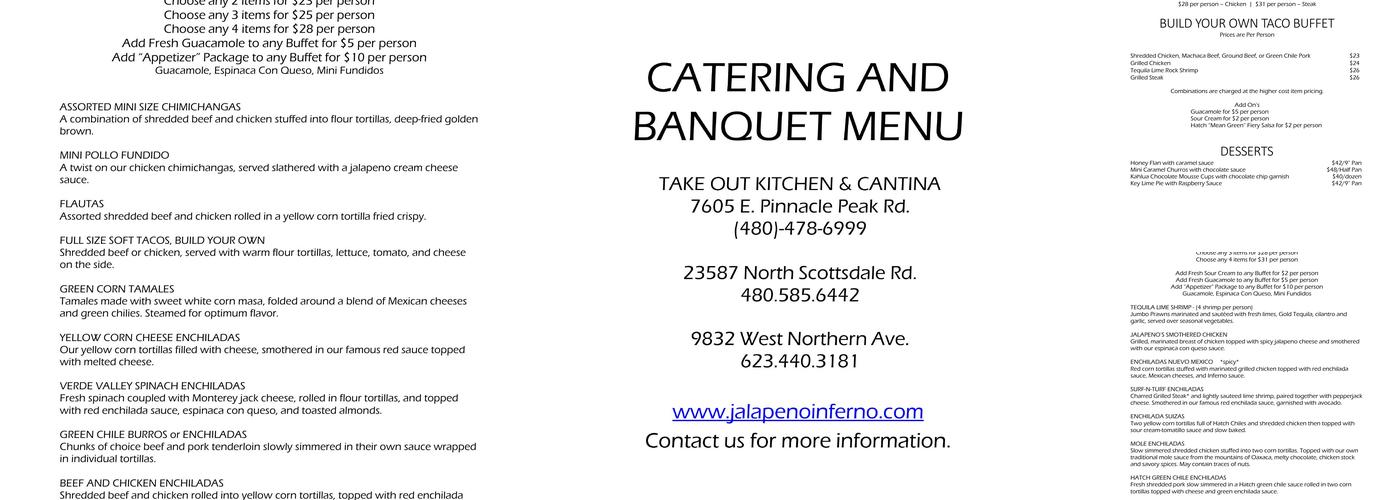 Jalapeño Inferno Takeout and Cantina Menu