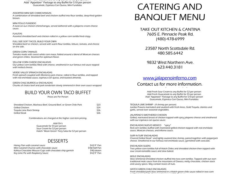 Jalapeño Inferno Takeout and Cantina Menu