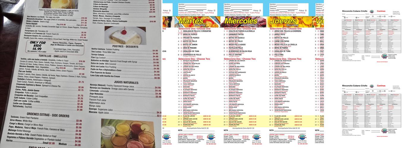 Rinconcito Cubano Menu