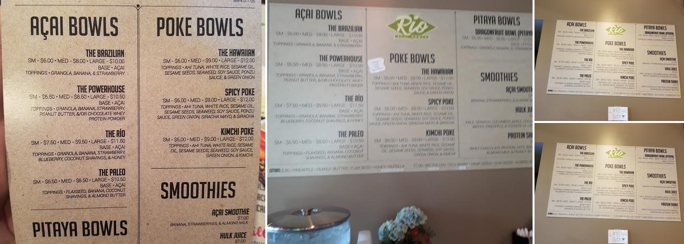 Rio Acai Bowls Menu