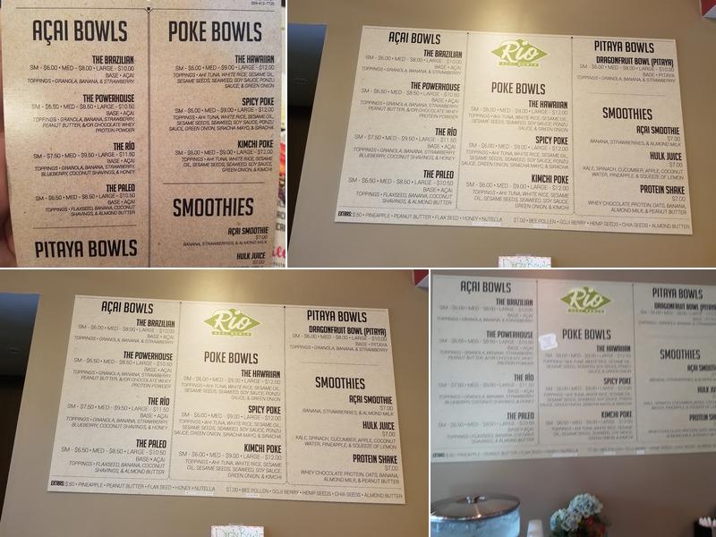 Rio Acai Bowls Menu