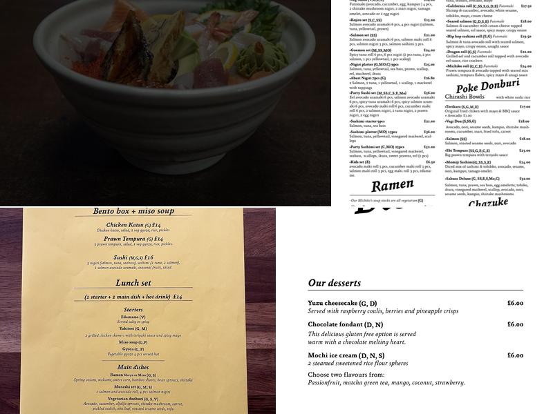 Michiko Sushino Menu