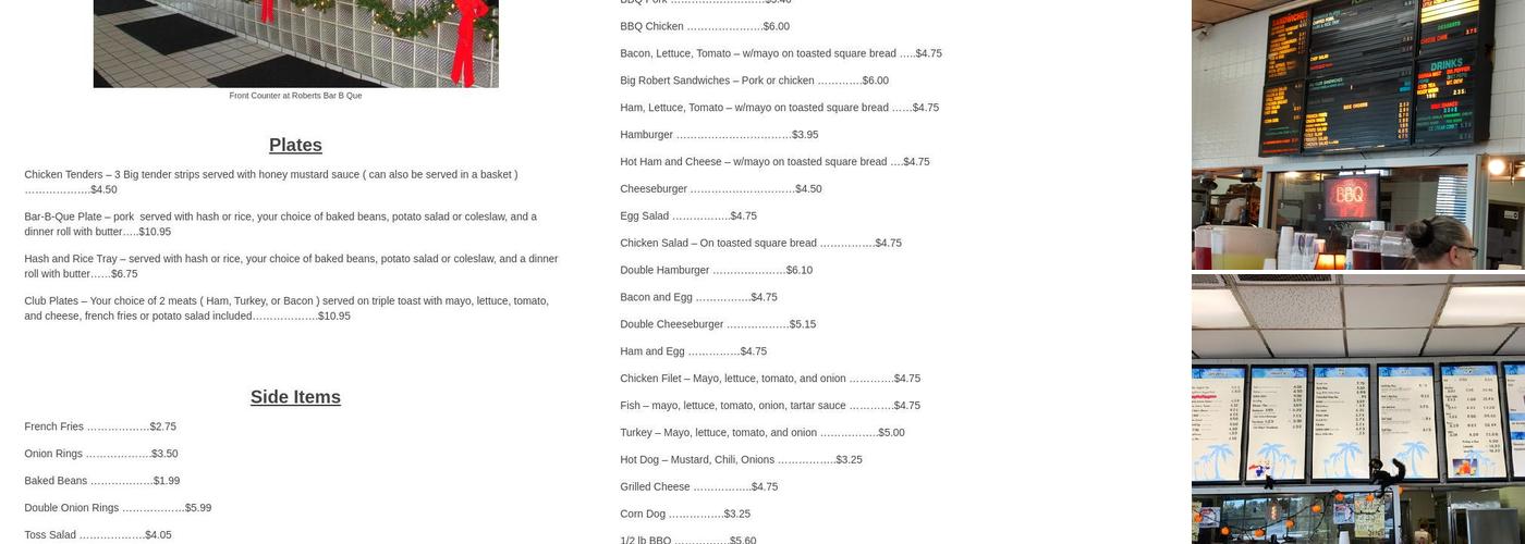 Roberts Bar B Que Menu